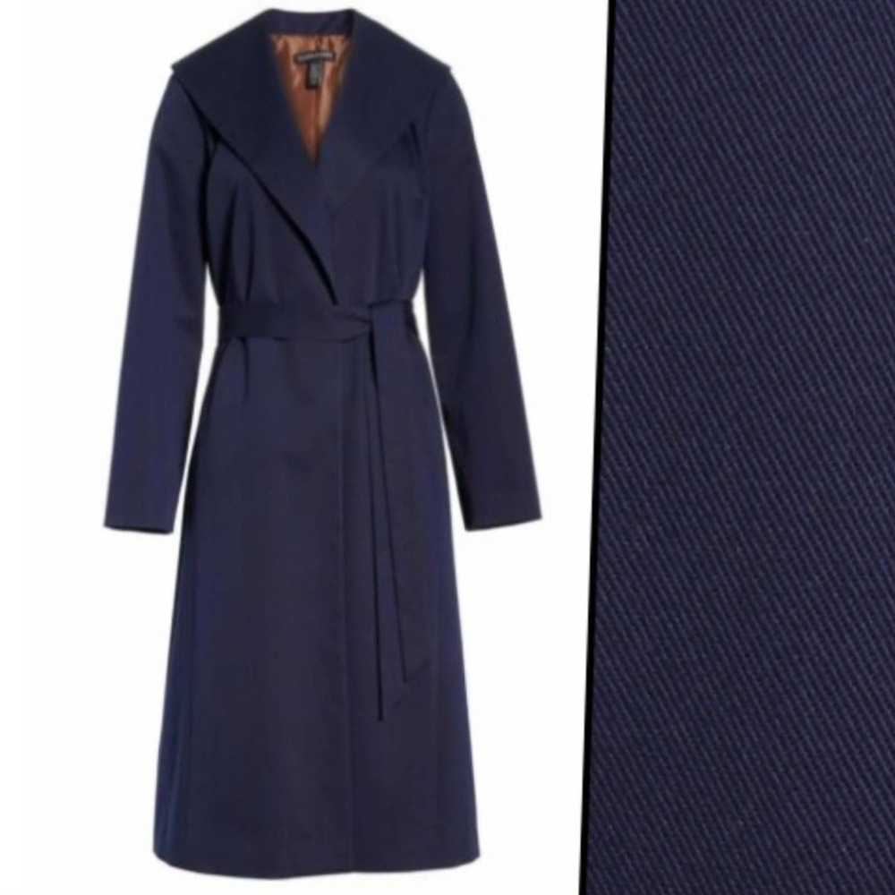 EILEEN FISHER $498 NWT Belt Navy Blue Trench Coat - Picture 3 of 15